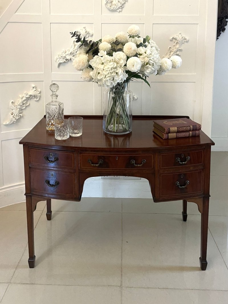 Antique Edwardian Mahogany Bow Front Inlaid Sideboard - Image 2